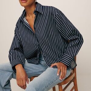 Reformation Andy Oversized shirt in Midnight Stripe